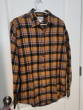 Men's Mustard Plaid Button-Down Shirt by Amazon Essentials